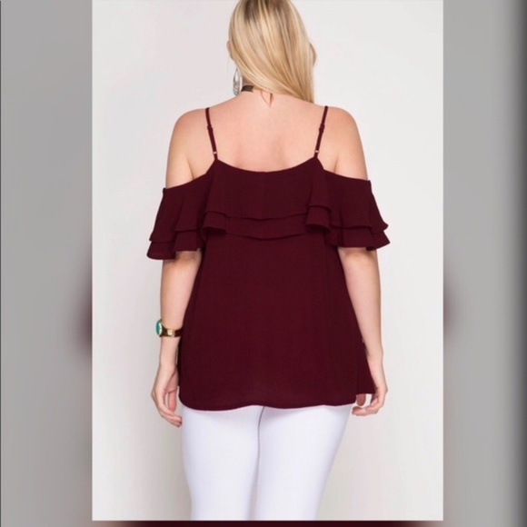 Ruffled Cold Shoulder Top - Picture 2 of 2